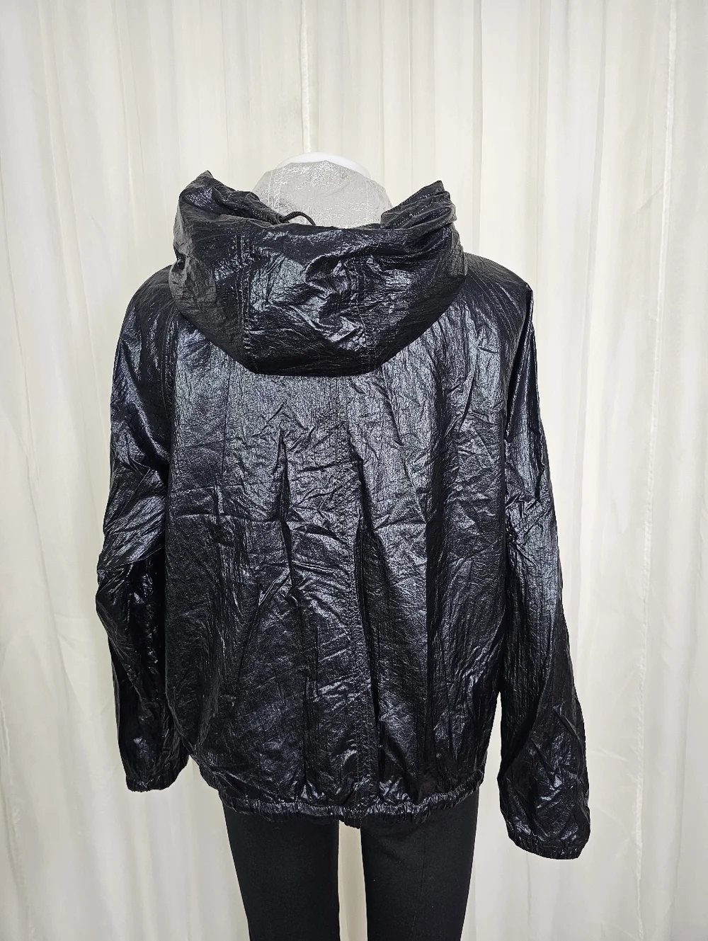 Blank NYC Reversible Shiny Silver Black Metallic Jacket Windbreaker Hood Medium